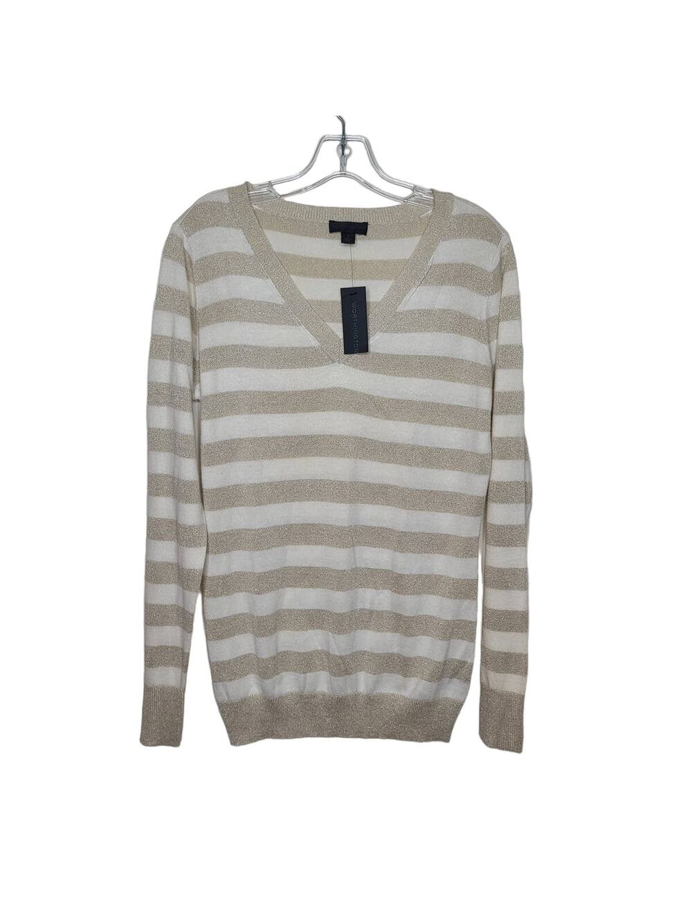 NWT Worthington lightweight metallic gold white v-neck sweater - medium